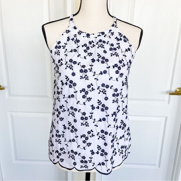 Ann Taylor XXSP Embroidered Floral Black & White‎ Halter Top - Picture 3 of 14